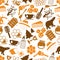 Set of honey icons seamless pattern