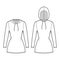 Set of Hoody dresses technical fashion illustration with long sleeves, mini length, fitted body, Pencil fullness. Flat