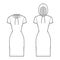 Set of Hoody dresses technical fashion illustration with short sleeves, knee length, fitted body, Pencil fullness. Flat