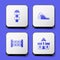 Set Hopscotch, Slide playground, Education logic game and Sand castle icon. White square button. Vector