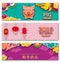 Set Horisontal Cards for Happy Chinese New Year, Pig - Symbol 2019 New Year. Translation Chinese Characters Happy New