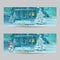 Set of horizontal banners with Christmas and New Year with the image of a snowy night with a snowman and Christmas trees
