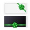 Set of horizontal black and white greeting card with a green tied bow and realistic shadow. Copy space. Anniversary