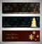 Set of horizontal Christmas banners. Winter theme web banners. New year and Christmas party card elegant gold decoration, isolated