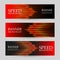 Set of horizontal dark red banners with glowing stripes. Abstract vector background.