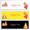 Set of horizontal festive banners. Red and golden birthday party hats