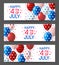 Set of horizontal Independence day panoramic banners with color balloons and confetti