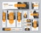 set of horizontal, vertical and square web banners with semi-circular elements for a photo and a transparent orange plate.