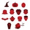 Set of Horror Ghost Monster and Halloween Vectors and Icons
