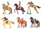Set of horse riders riding horses, flat cartoon vector illustration isolated