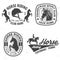 Set of Horse riding sport club badges, patches, emblem, logo. Vector illustration. Vintage monochrome equestrian label