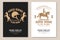 Set of Horse riding sport club flyer, brochure, banner, poster. Vector illustration. Vintage monochrome equestrian label