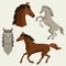 Set of horses different poses in flat style