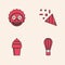 Set Hot air balloon, Clown head, Festive confetti and Ice cream icon. Vector