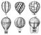 Set of Hot Air Balloons. Vector retro flying airships with decorative elements. Template transport for Romantic logo