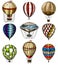 Set of Hot Air Balloons. Vector retro flying airships with decorative elements. Template transport for Romantic logo