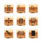 Set Hourglass pixel, Pencil, Open book, Hotel building, Pixel arrows four directions, cursor, Book and Folding ruler