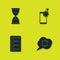 Set Hourglass, Speech bubble chat notification, Create account screen mobile and Mobile service icon. Vector
