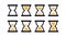 Set of hourglass sprites illustration for animation frames. Black sand clocks and timers collection on white background.