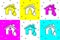 Set House flood icon isolated on color background. Home flooding under water. Insurance concept. Security, safety