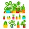 Set of house plants. Colourful plants isolated flat illustration.