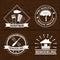 Set of house renovation labels and home remodeling logos. Handyman logo on wooden background.