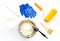 Set of house repair constructing and painting equipment on white background. Flat lay