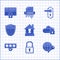 Set House under protection, Lock, Globe key, Cloud computing lock, Password and safety access, Shield with cyber