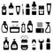 Set of household chemicals and cosmetics, silhouettes on white background, vector illustration, bottles and tubes