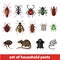 Set of household pests in pure style