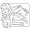Set of household tools. Cartoon images of saw, wrench, pliers, hammer, axe, screwdriver, drill on white background. Coloring book