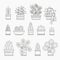 Set of houseplants icons in line design, editable stroke. Various plants collection in flowerpots isolated. Indoor