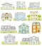 Set of houses and apartment houses, country houses, wooden houses, family houses, illustration