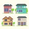 set Houses exterior vector illustration front view with roof Modern.