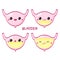 Set of human bladder in kawaii style with smiling face and pink cheeks. Collection of cute human internal organs characters. Full