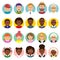 Set of human faces, avatars, people heads different nationality and ages in flat style