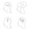 Set of human head with mental state and emotions in one line drawing. Vector illustration Creative mind, study and