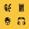 Set Humanoid robot, Headphones, Planet earth and radiation and Cryogenic capsules icon with long shadow. Vector