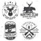 Set of Hunting club badge. Vector Concept for shirt, print, stamp. Vintage typography design with hunting gun, boar