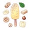 Set ice cream banana candy chocolate nuts. Hand drawing. Vector illustration