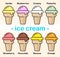 Set of ice cream different tastes. Waffle cup. Vector