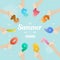 Set of ice cream number with hand up on summer concept
