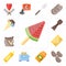 Set of Ice cream, Potatoes, Honey, Toaster, Mustard, Chips, Flour, Pepper, editable icon pack