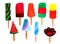 Set of ice cream on a stick of different flavors and colors