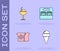 Set Ice cream in waffle cone, bowl, Bread toast and Coffee cup go icon. Vector