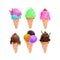 set of ice creams cone tasty watercolor style, Sweet summer delicacy sundaes ice-cream cones