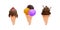 set of ice creams cone tasty watercolor style, Sweet summer delicacy sundaes ice-cream cones