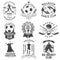 Set of ice hockey, ballroom dance and soccer club badge design. Vector illustration. Vintage monochrome label, sticker