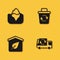 Set Iceberg, Garbage truck, Eco friendly house and Recycle bin icon with long shadow. Vector