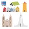 Set with Iceland landmarks in flat style